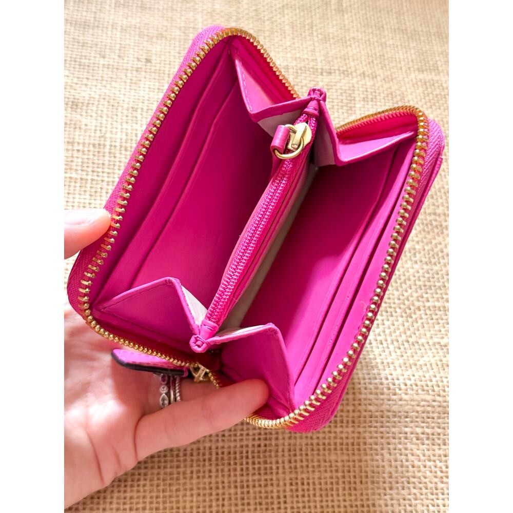 Coach Polka Dot Zip Around Accordion Wallet ID Card Case White Pink Patent Small - Picture 6 of 11